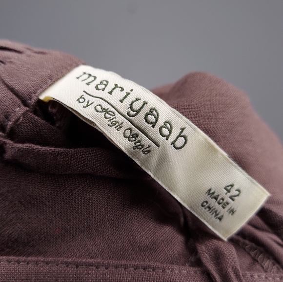 Mariyaab Linen Pants Straight Drawstring Tie Pocket Button Zip Cocoa Brown 42 - Picture 5 of 7